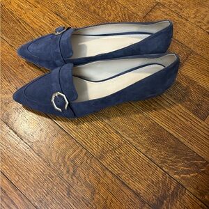 Cole Haan Navy Suede Flats with Gold Accent